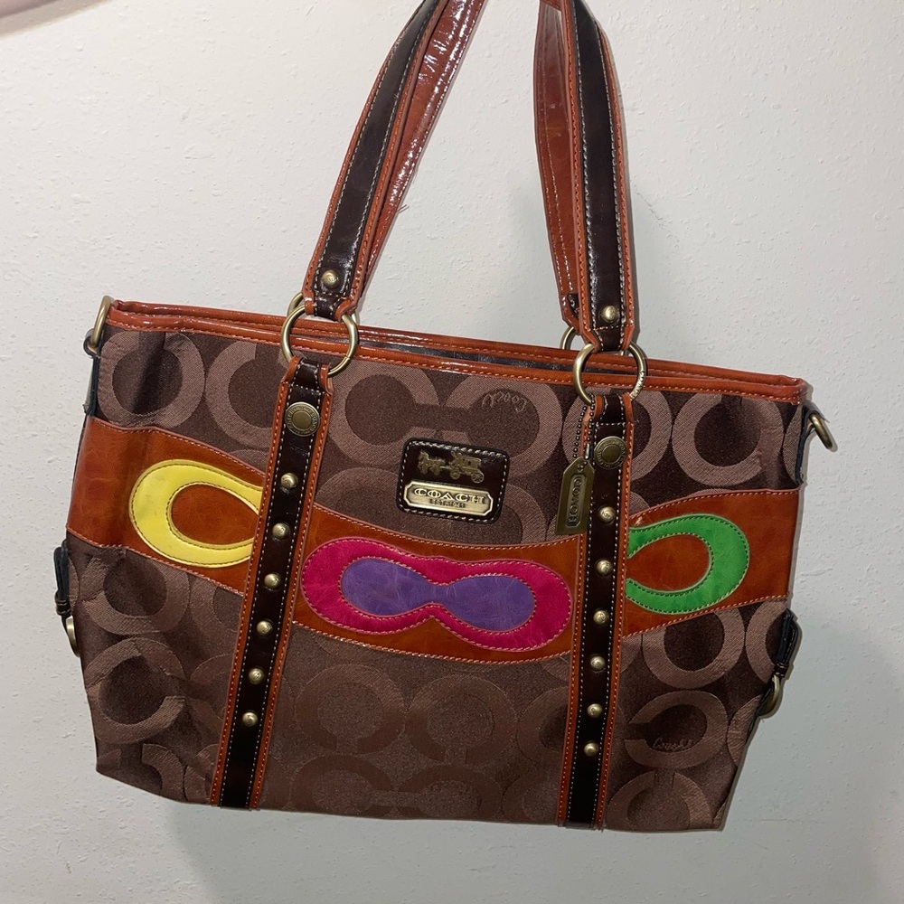 Coach Brown Tote with Colorful Accents
